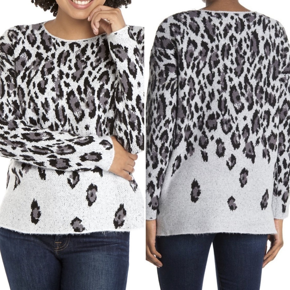 Workshop Gray Leopard Animal Print Hi-Low Cozy Sweater Women’s Size Large